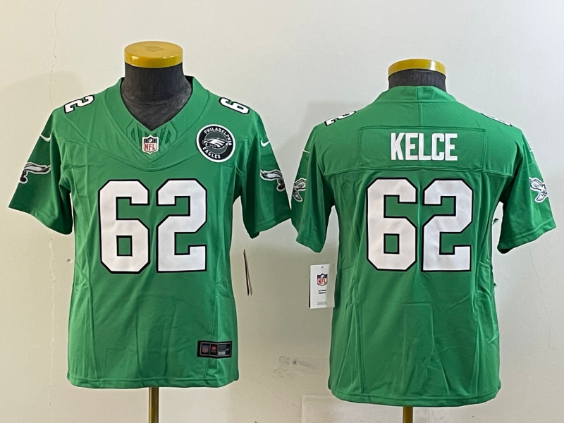 Youth 2025 Philadelphia Eagles #62 Kelce green Nike NFL jersey style 89->youth nfl jersey->Youth Jersey
